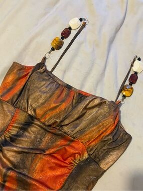 Gems straps orange and brown marble slip dress